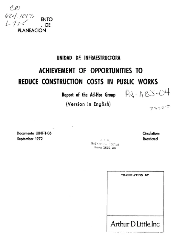 Achievement of opportunities to reduce construction costs in public works : report of the Ad-Hoc group (version in English)