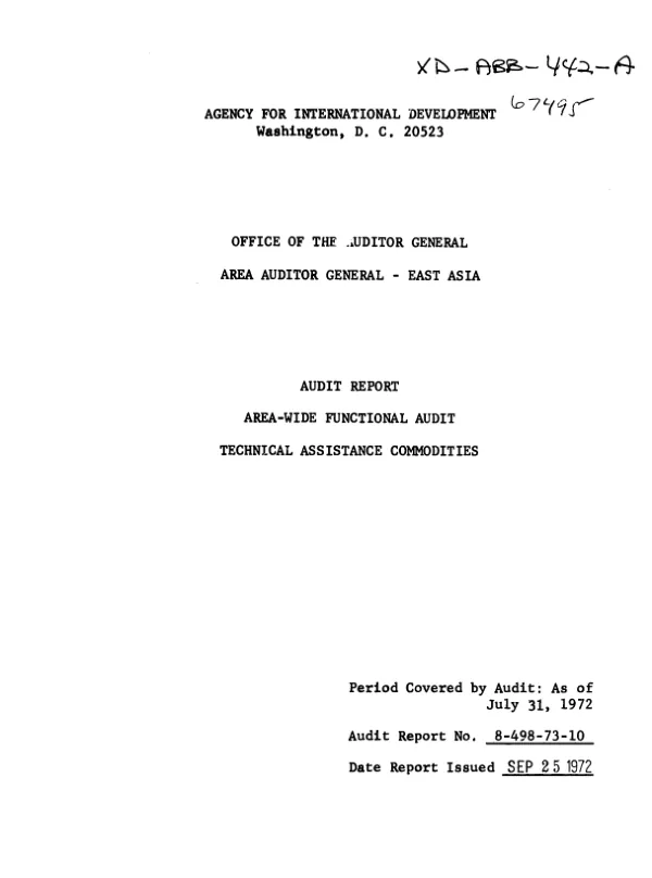 Audit report : area - wide functional audit, technical assistance commodities