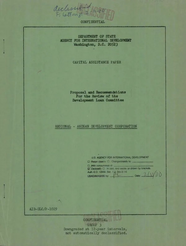 Capital assistance paper : regional Andean Development Corporation