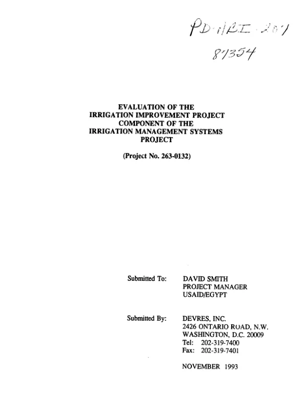 Evaluation of the irrigation improvement project component of the irrigation management systems project (project no. 263-0132)