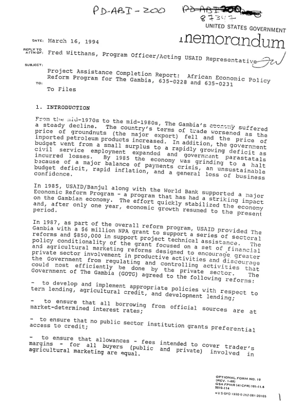 Project assistance completion report : African economic policy reform program for The Gambia, 635-0228 and 635-0231