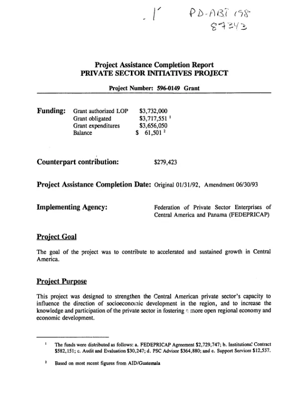 Project assistance completion report : private sector initiatives project