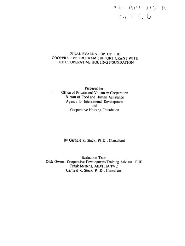 Final evaluation of the cooperative program support grant with the Cooperative Housing Foundation