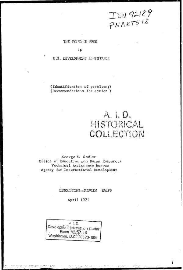 Printed word in US development assistance : (identification of problems;) (recommendations for action)