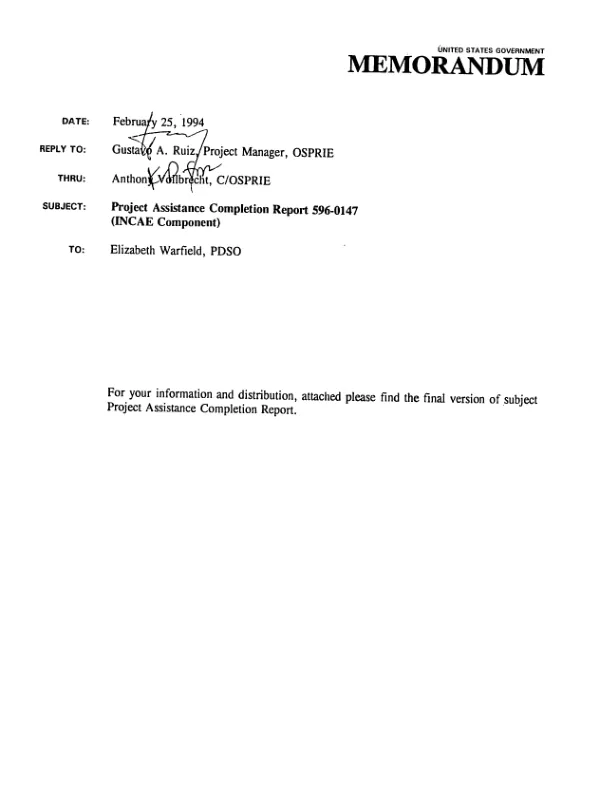 Project assistance completion report : economic policy research project - INCAE [Central American Institute of Business Administration] component