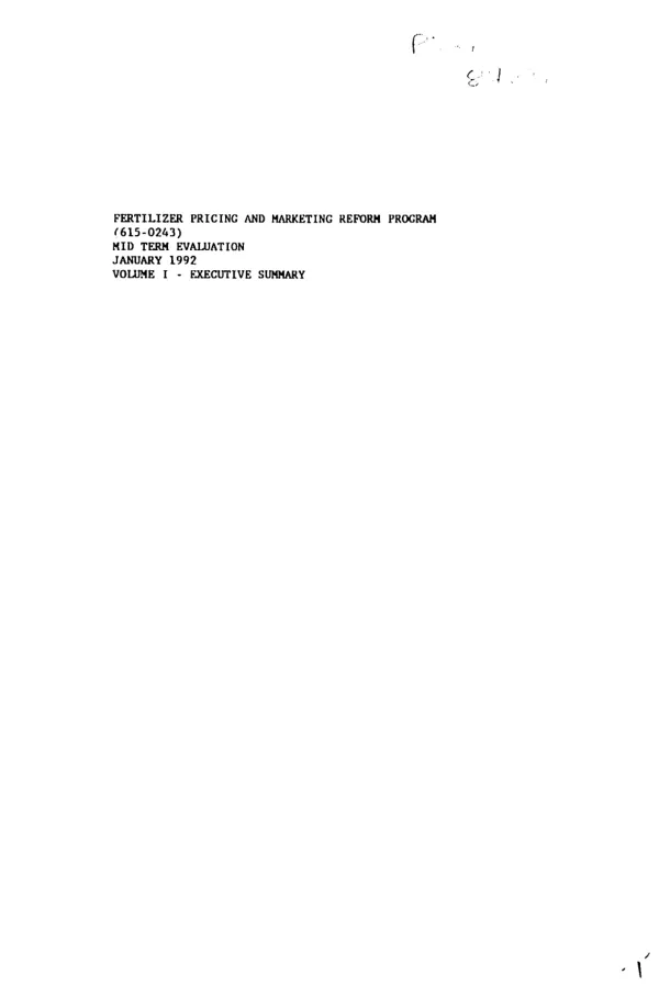 Fertilizer pricing and marketing reform program (615-0243) : mid-term evaluation
