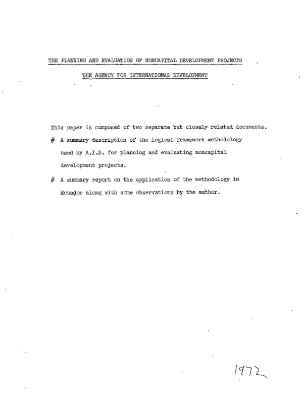 Planning and evaluation of non-capital development projects the Agency for International Development