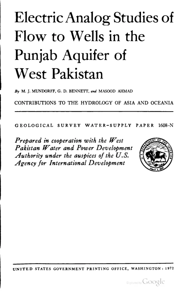 Electric analog studies of flow to wells in the Punjab Aquifer of West Pakistan