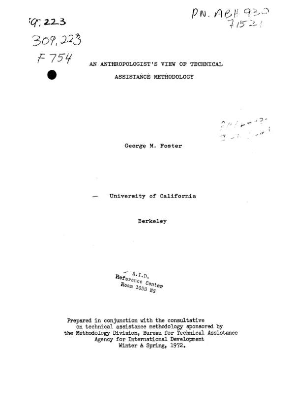 Anthropologist"s view of technical assistance methodology