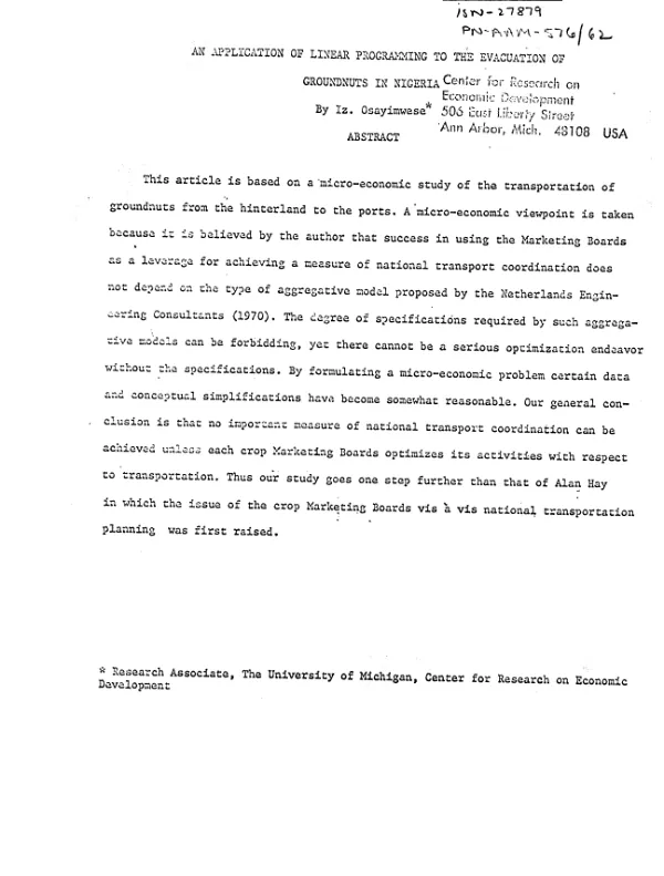 Application of linear programming to the evacuation of groundnuts in Nigeria