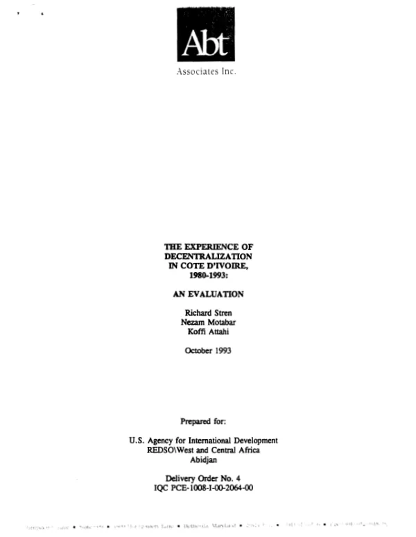 Experience of decentralization in Cote d'Ivoire, 1980-1993 : an evaluation
