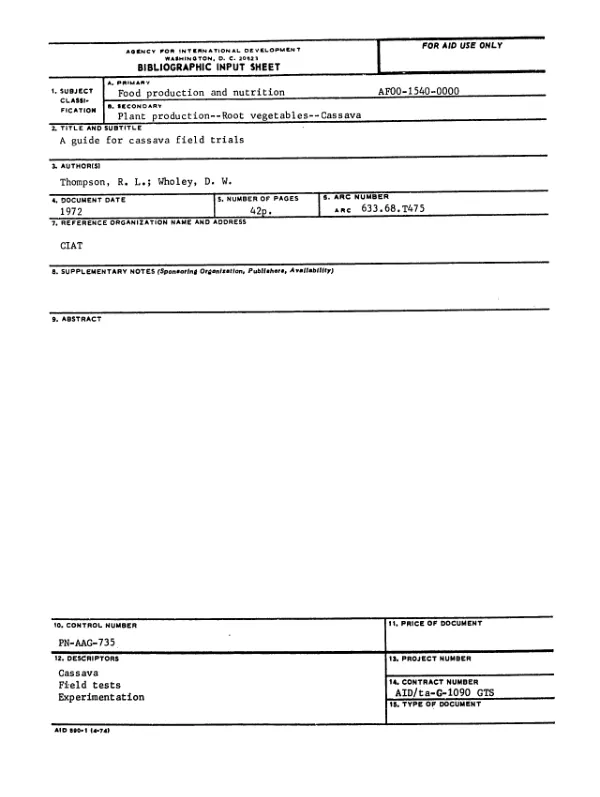 GUIDE FOR CASSAVA FIELD TRIALS