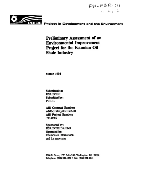 Preliminary assessment of an environmental improvement project for the Estonian oil shale industry