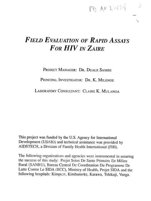 Field evaluation of rapid assays for HIV in Zaire