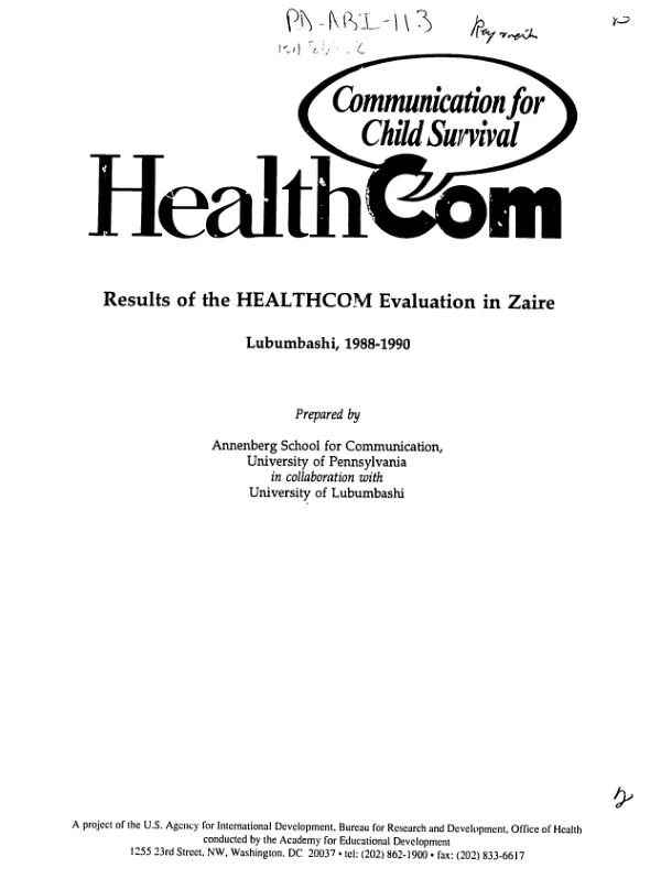 HealthCom (communication for child survival) : results of HealthCom evaluation in Zaire -- Lubumbashi, 1988-1990