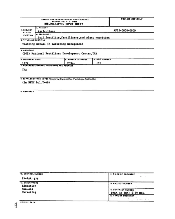 TRAINING MANUAL IN MARKETING MANAGEMENT