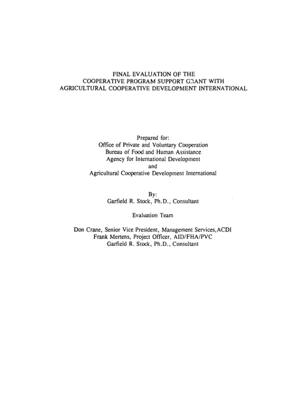 Final evaluation of the cooperative program support grant with Agricultural Cooperative Development International