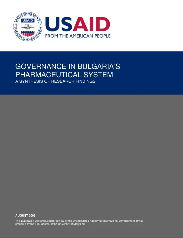 Governance in Bulgaria"s pharmaceutical system : a synthesis of research findings