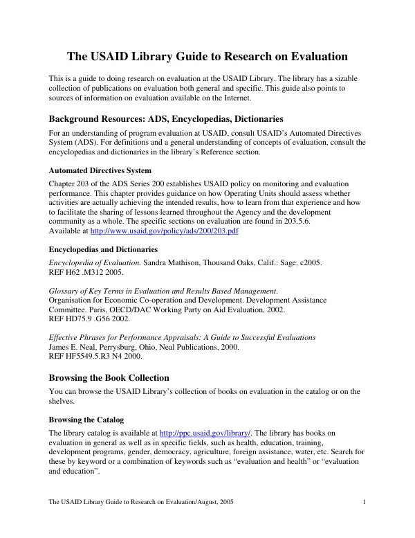 The USAID Library guide to research on evaluation