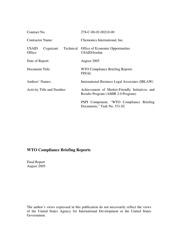 WTO compliance briefing reports : final report