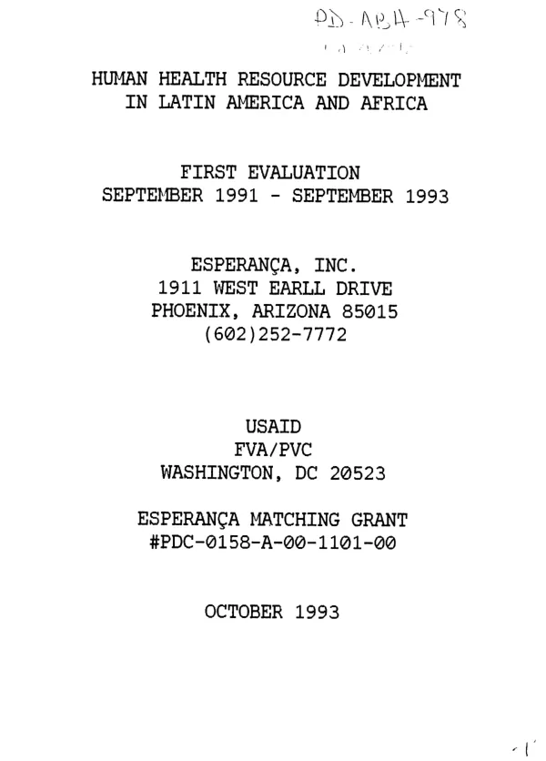 Human health resource development in Latin America and Africa : first evaluation -- September 1991-September 1993