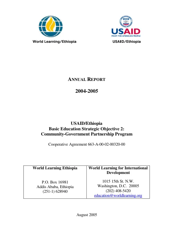Annual report 2004-2005 : USAID/Ethiopia -- basic education strategic objective 2 : community-government partnership program