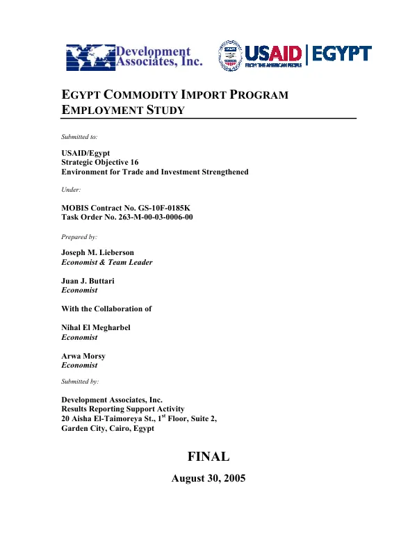 Egypt commodity import program : employment study
