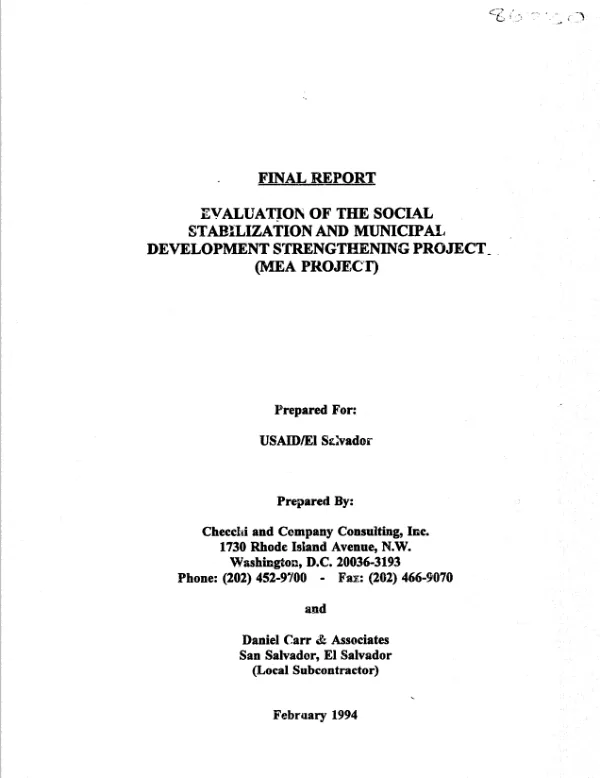 Final report : evaluation of the social stabilization and municipal development strengthening project (MEA project)