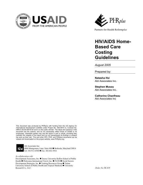 HIV/AIDS home-based care costing guidelines