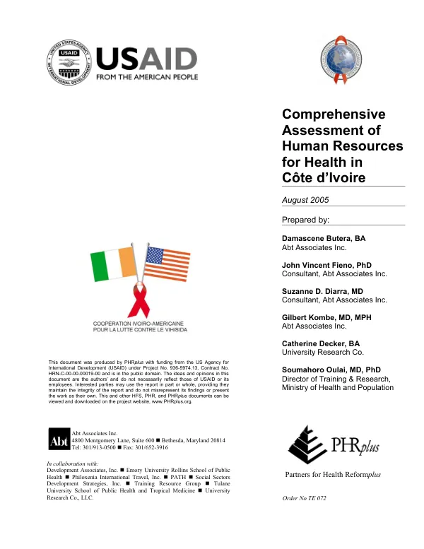 Comprehensive assessment of human resources for health in Cote d"Ivoire