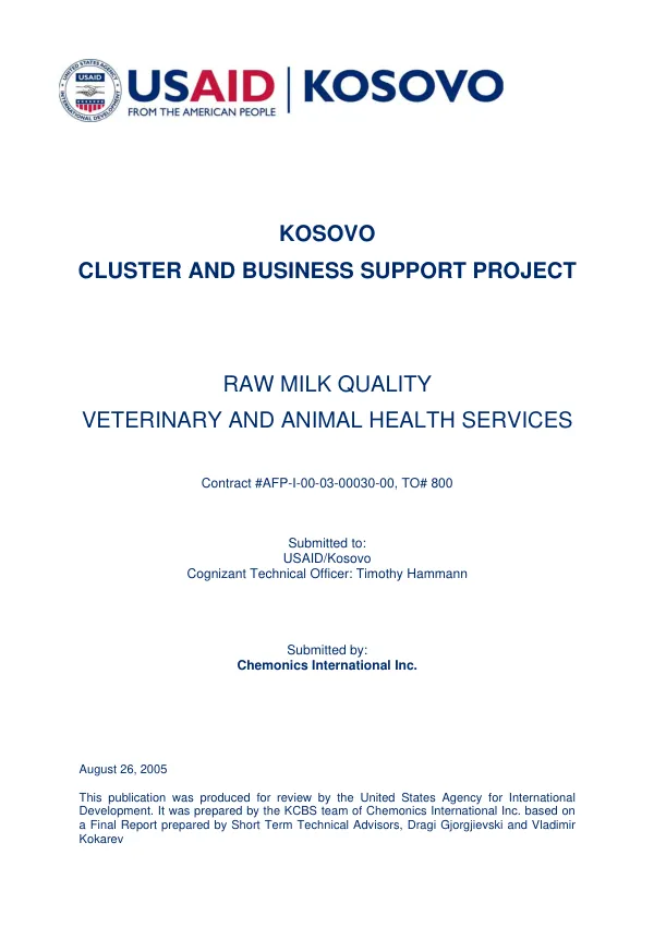 Raw milk quality : veterinary and animal health services