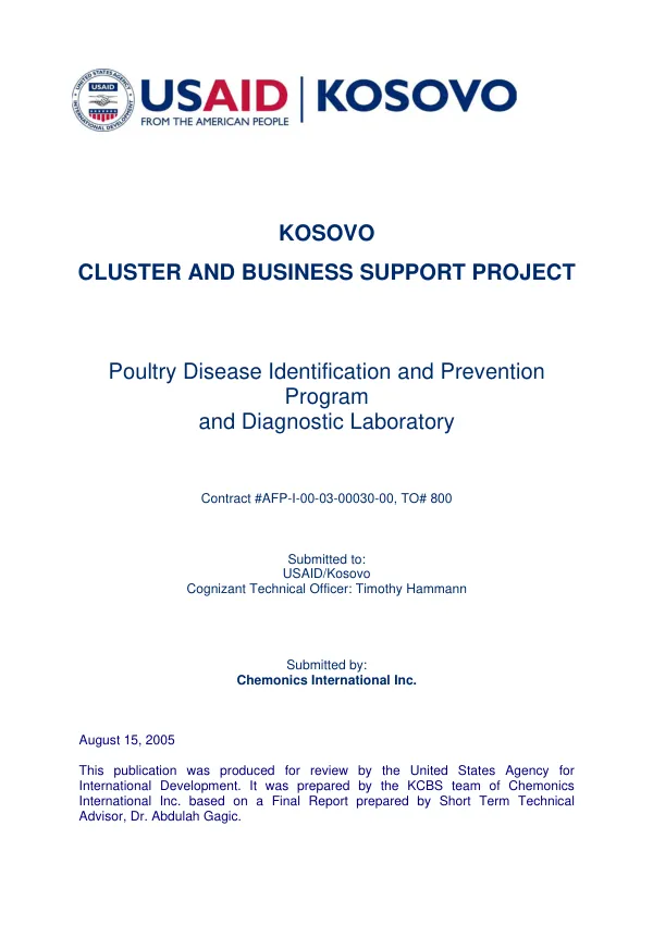 Poultry disease identification and prevention program and diagnostic laboratory
