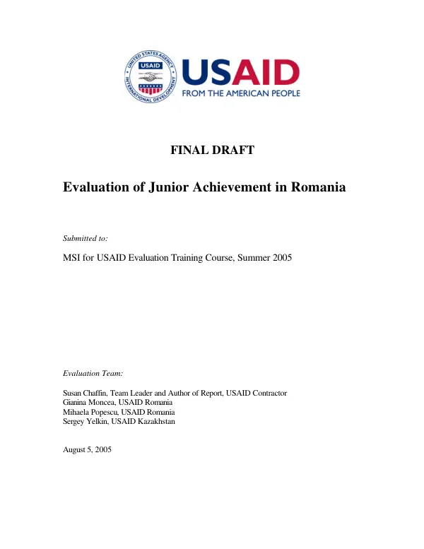 Final draft : evaluation of Junior Achievement in Romania