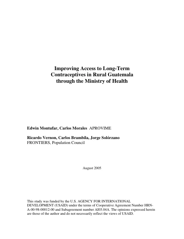 Improving access to long-term contraceptives in rural Guatemala through the Ministry of Health
