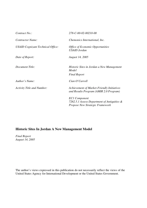 Historic sites in Jordan : a new management model -- final report