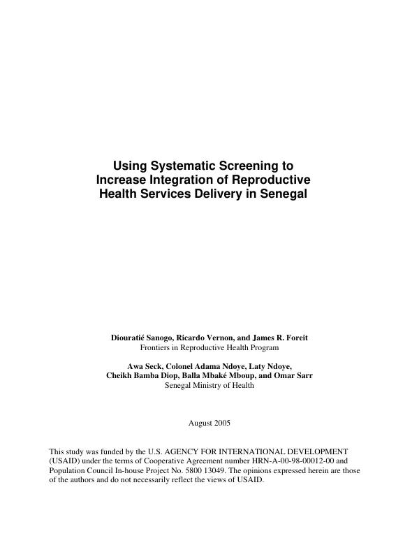Using systematic screening to increase integration of reproductive health services delivery in Senegal