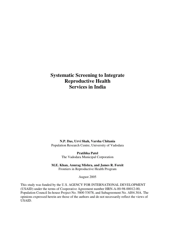 Systematic screening to integrate reproductive health services in India