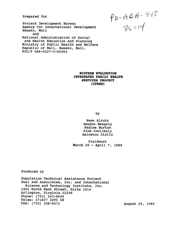 Midterm evaluation : integrated family health services project (IFAHS)