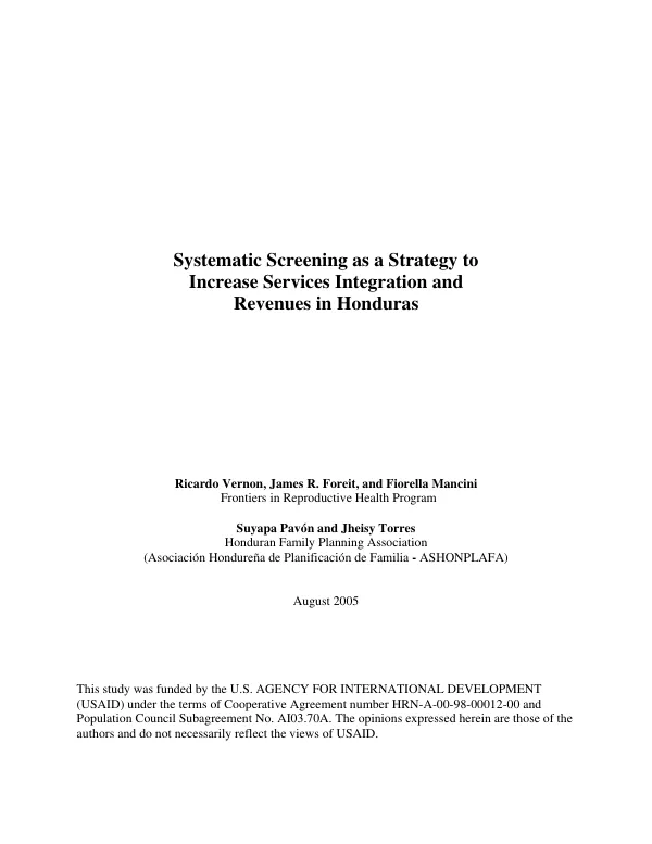 Systematic screening as a strategy to increase services integration and revenues in Honduras