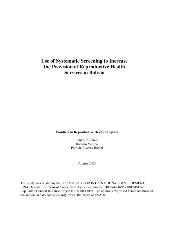 Use of systematic screening to increase the provision of reproductive health services in Bolivia