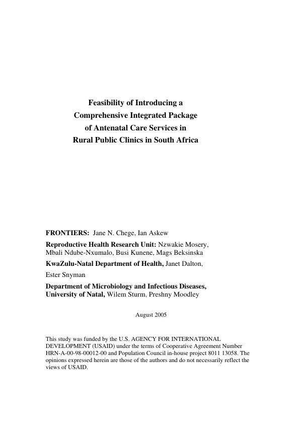 Feasibility of introducing a comprehensive integrated package of antenatal care services in rural public clinics in South Africa