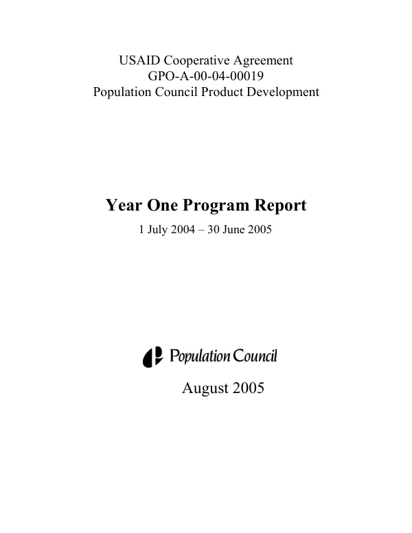 Year one program report, 1 July 2004-30 June 2005