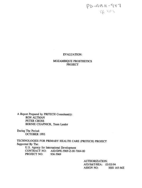 Evaluation : Mozambique prosthetics project