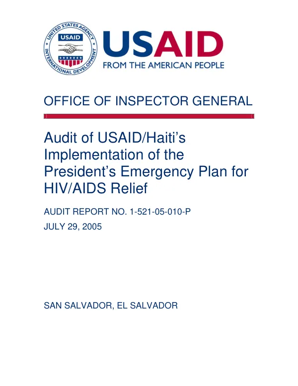 Audit of USAID/Haiti"s implementation of the President"s emergency plan for HIV/AIDS relief