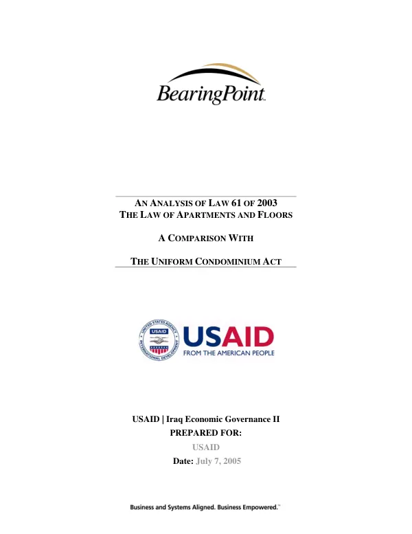 An analysis of Law 61 of 2003 : the law of aprtments and floors -- a comparison with the uniform condominium act