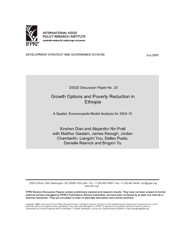 Growth options and poverty reduction in Ethiopia : a spatial, economywide model analysis for 2004-15