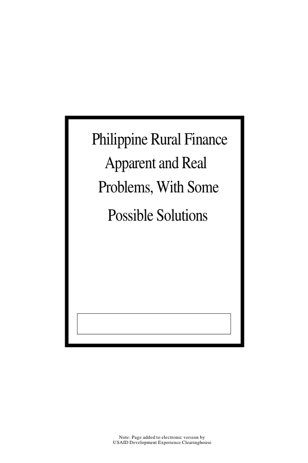 Philippine rural finance : apparent and real problems, with some possible solutions