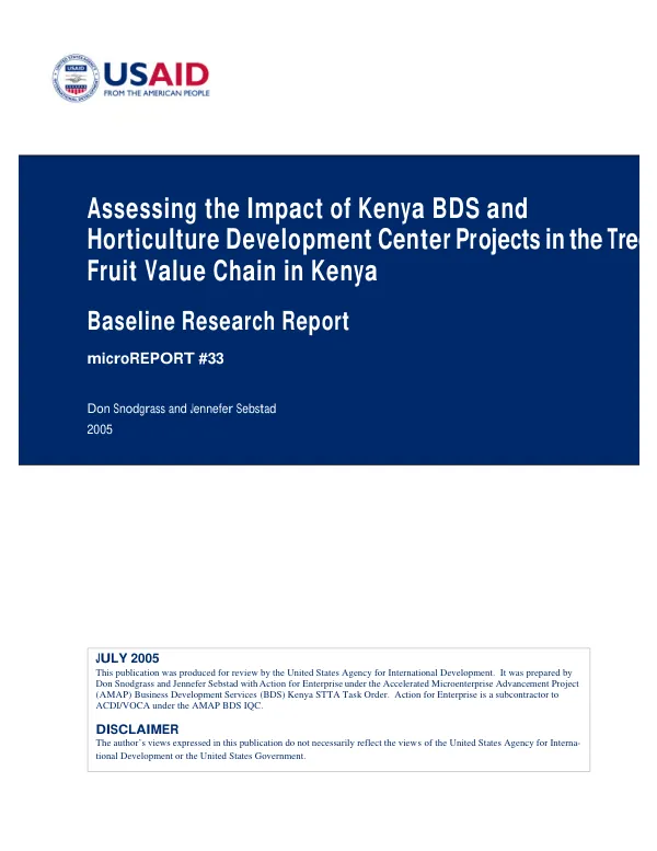 Assessing the impact of the Kenya BDS and Horticulture Center projects in the tree fruit value chain in Kenya : baseline research report
