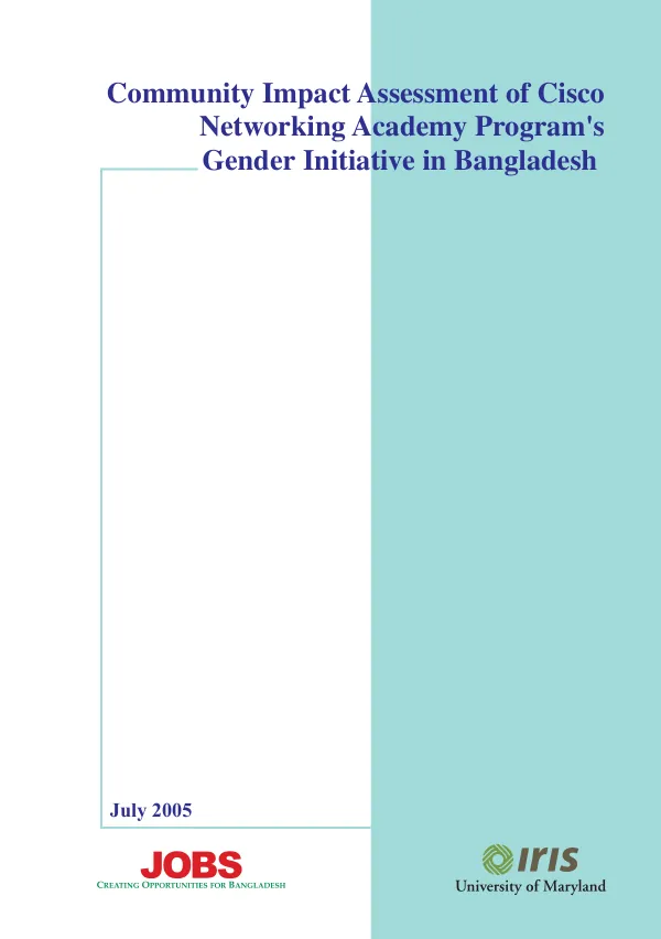 Community impact assessment of Cisco Networking Academy program"s gender initiative in Bangladesh