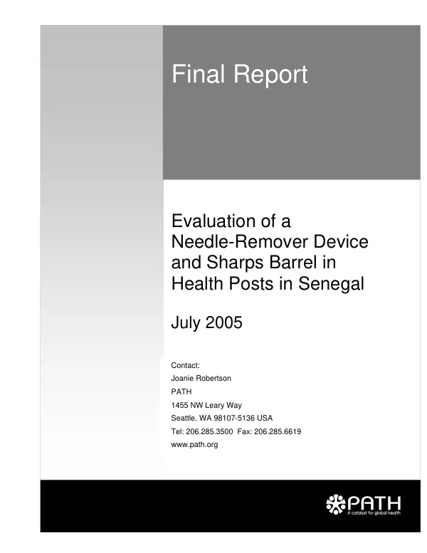 Evaluation of a needle-remover device and sharps barrel in health posts in Senegal